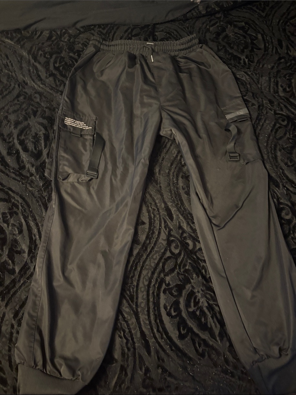 Men's Black Cargo Utility Pants with Adjustable Straps